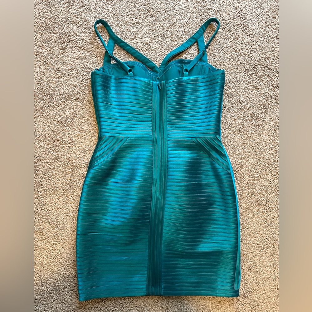 BCBGMaxAzria Teal Bandage Mini Dress - Picture 4 of 10
